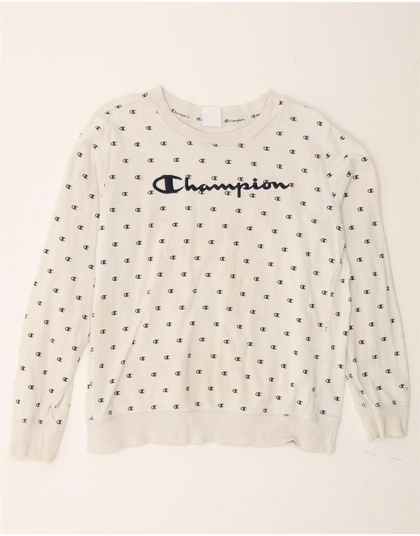 Champion Womens Graphic Sweatshirt Jumper UK 18 XL White Cotton