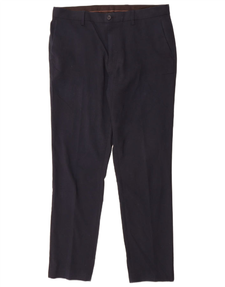 Marks & Spencer Mens Slim Fit Suit Trousers W34 L31 Navy Blue Polyester