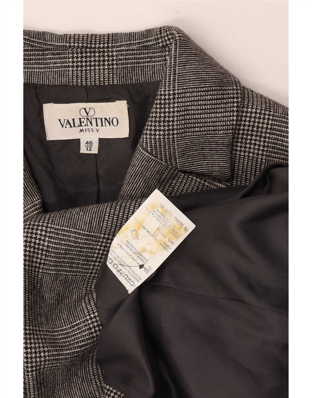 Valentino Womens 3 Button Blazer Jacket UK 12 Medium Grey Houndstooth