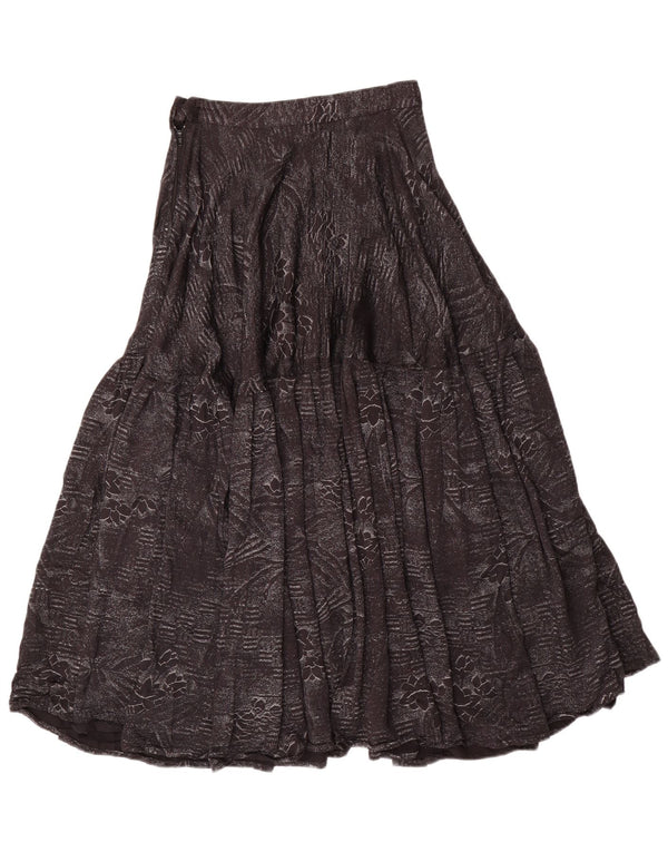 Vintage Womens High Waist Flared Skirt Medium W24 Black Floral Cotton