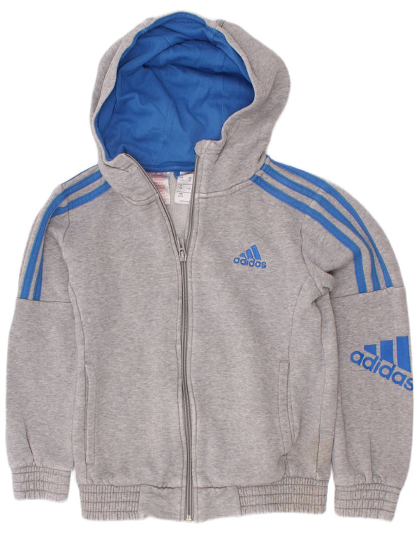 Adidas Boys Graphic Zip Hoodie Sweater 7-8 Years Grey Flecked Cotton