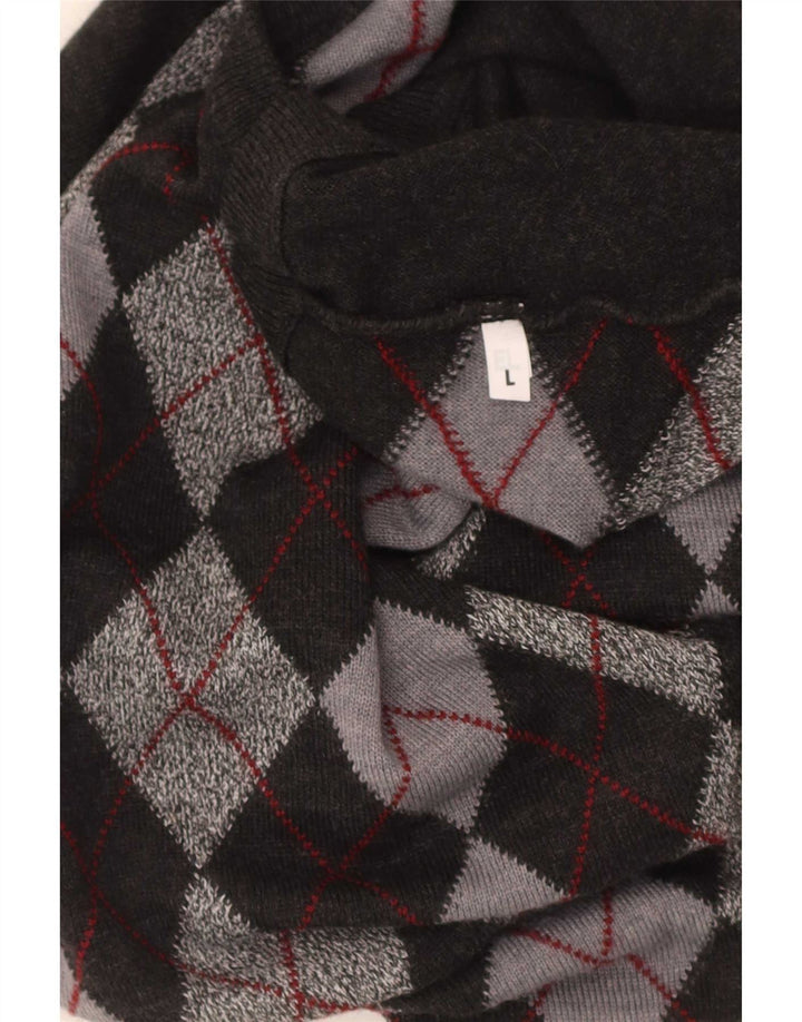 Vintage Mens Vest Tank Top Large Grey Argyle/Diamond
