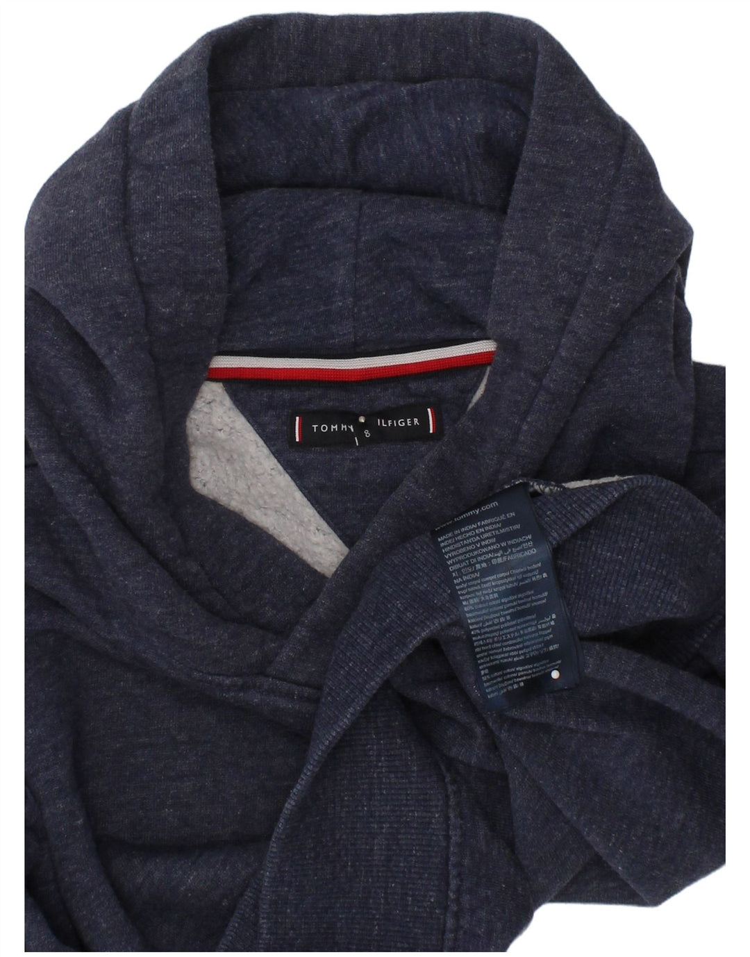 TOMMY HILFIGER Boys Hoodie Jumper 7-8 Years Blue Cotton