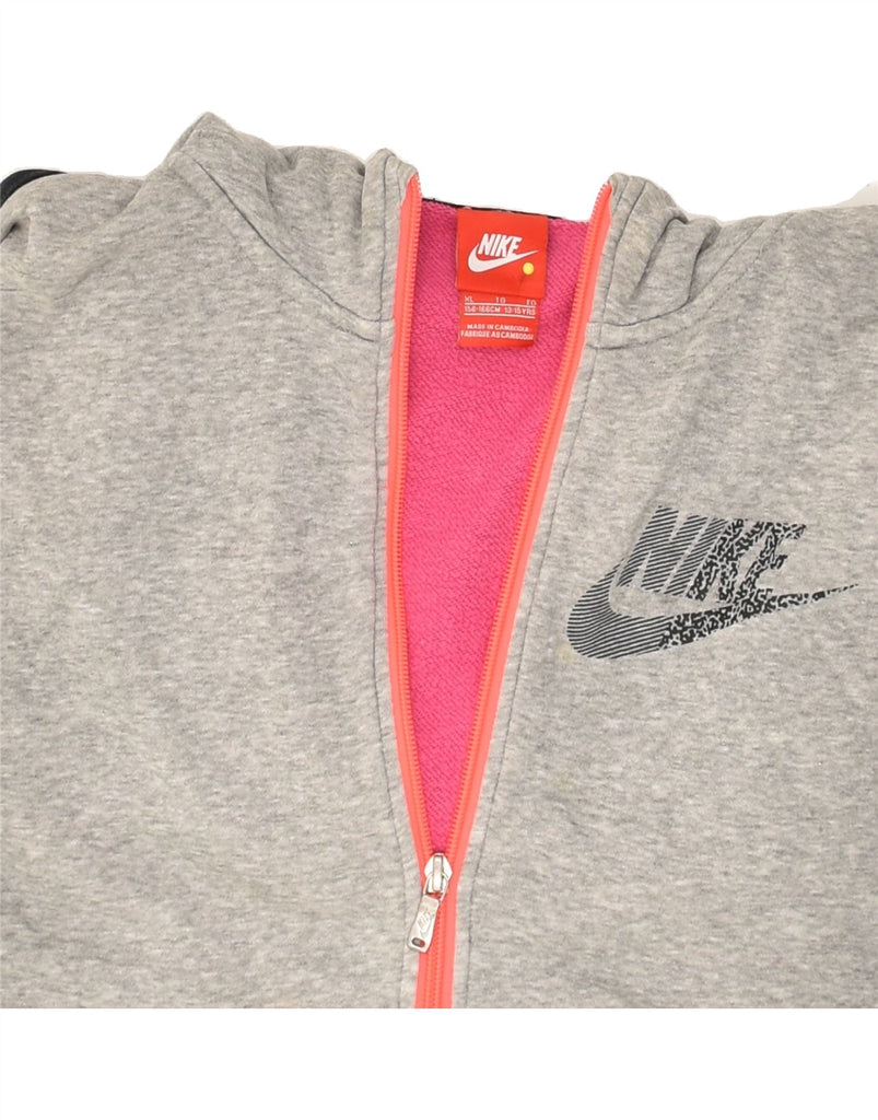 NIKE Girls Graphic Zip Hoodie Sweater 13-14 Years XL Pink Colourblock | Vintage Nike | Thrift | Second-Hand Nike | Used Clothing | Messina Hembry 