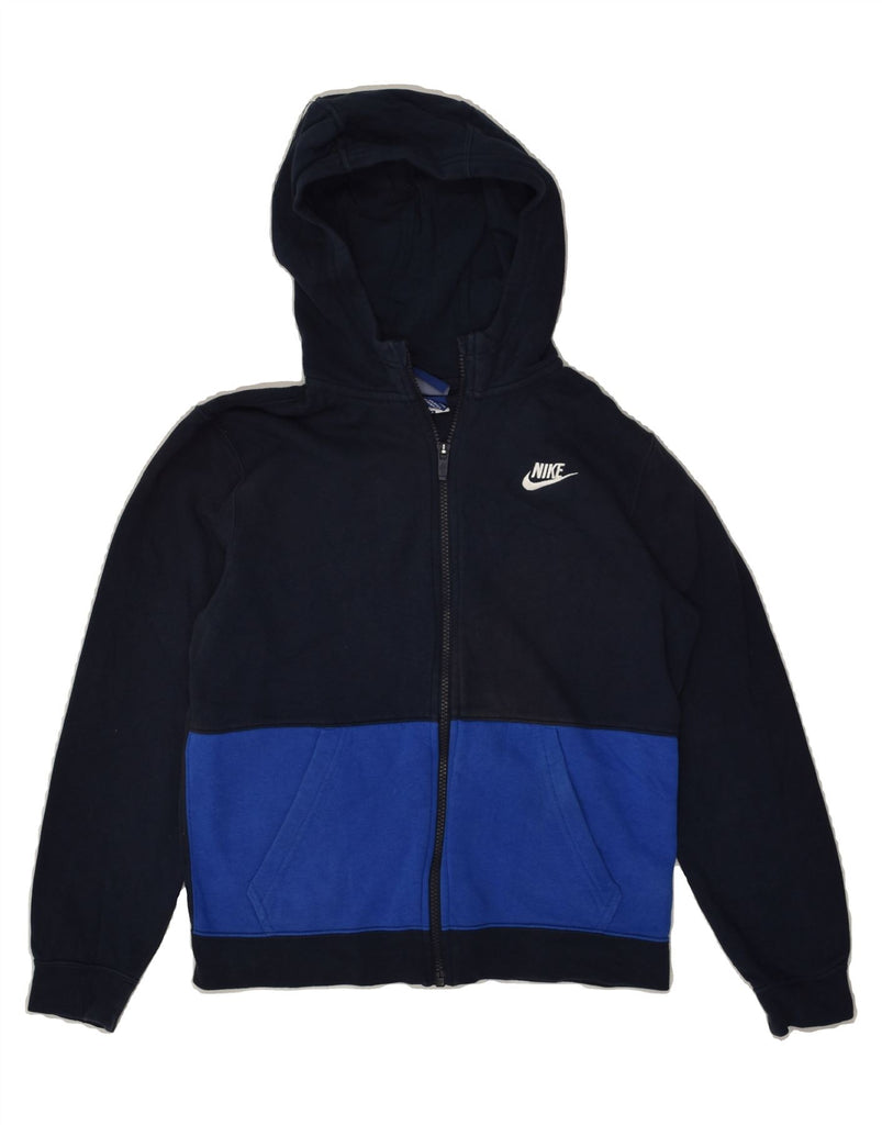 NIKE Boys Zip Hoodie Sweater 12-13 Years Large  Navy Blue Colourblock | Vintage Nike | Thrift | Second-Hand Nike | Used Clothing | Messina Hembry 