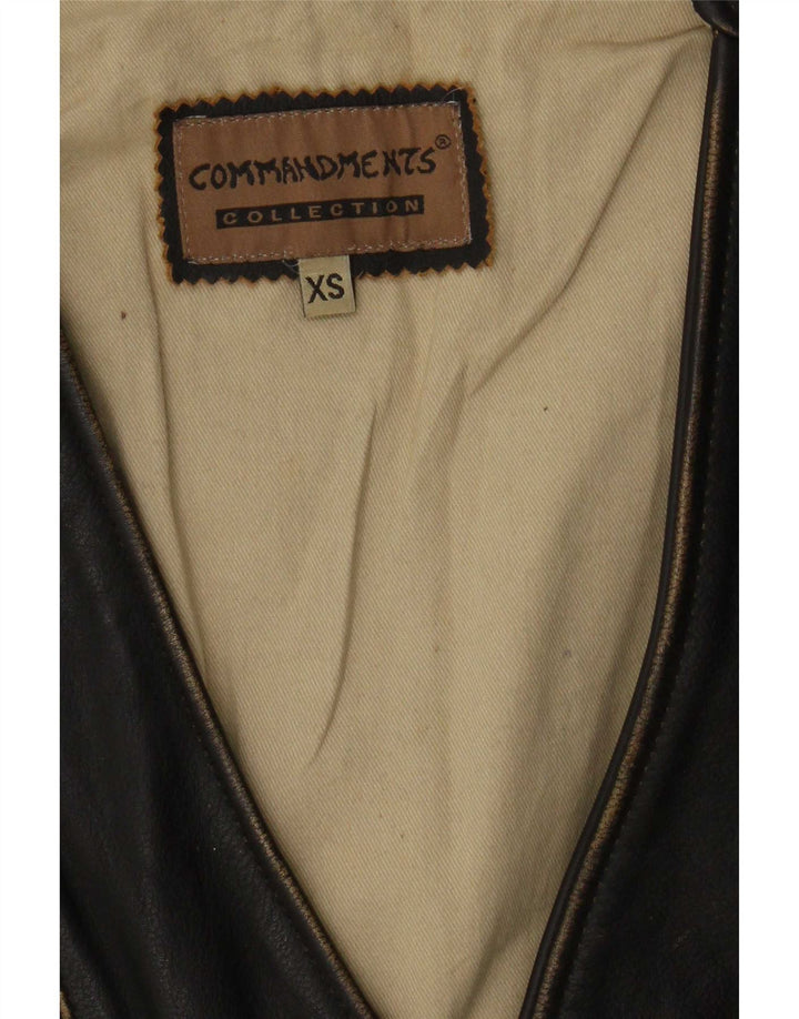 Vintage Mens Leather Waistcoat XS Black