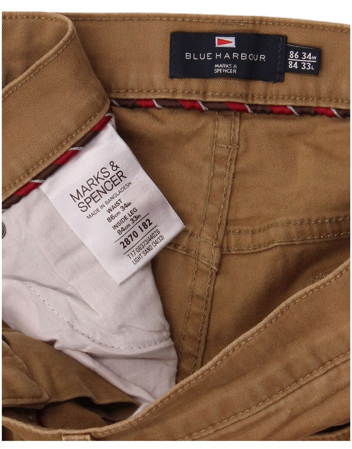 MARKS & SPENCER Mens Blue Harbour Casual Trousers W34 L33 Brown