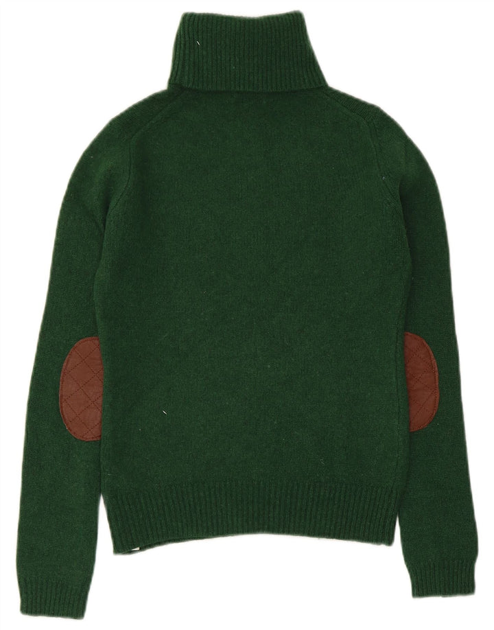 Massimo Dutti Womens Crop Roll Neck Jumper Sweater UK 12 Medium Green Wool