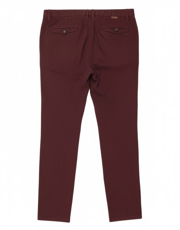 Zara Mens Slim Chino Trousers EU 44 Large W34 L32 Burgundy Cotton