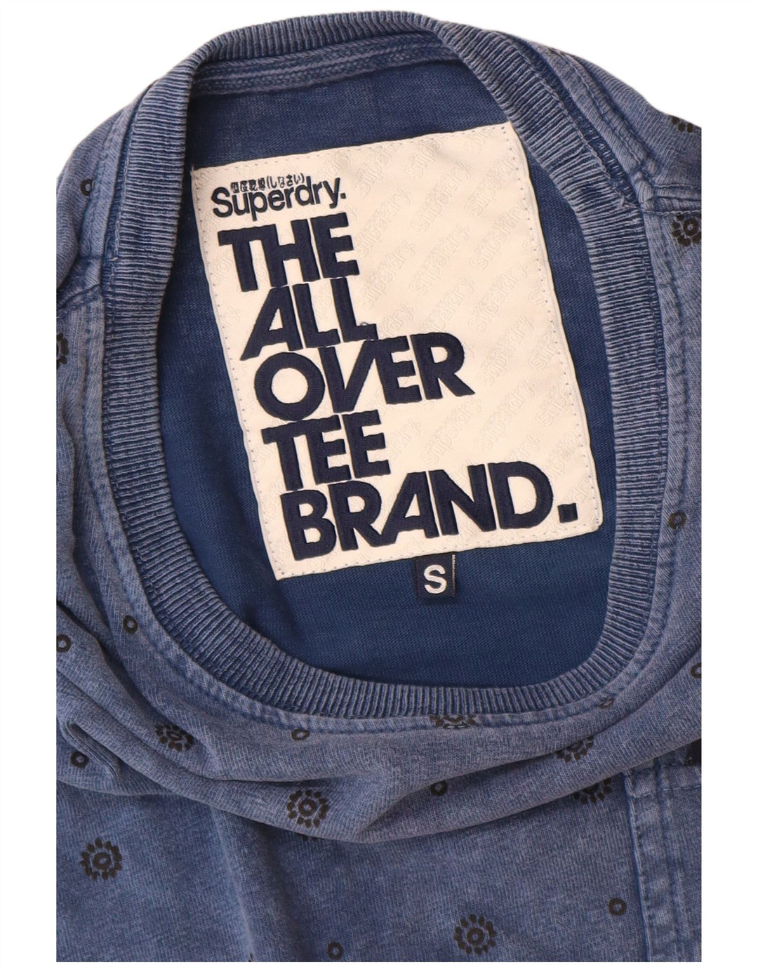 Superdry Mens T-Shirt Top Small Blue Spotted Cotton