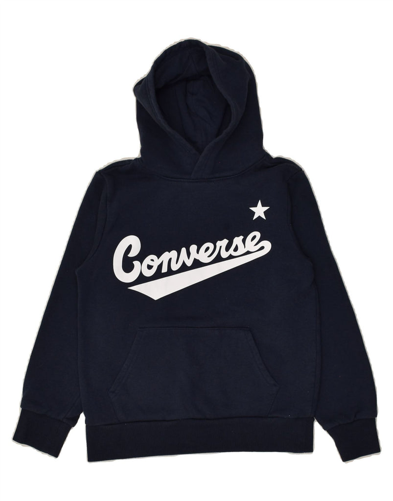 CONVERSE Boys Graphic Hoodie Jumper 10-11 Years Medium  Navy Blue Cotton | Vintage Converse | Thrift | Second-Hand Converse | Used Clothing | Messina Hembry 