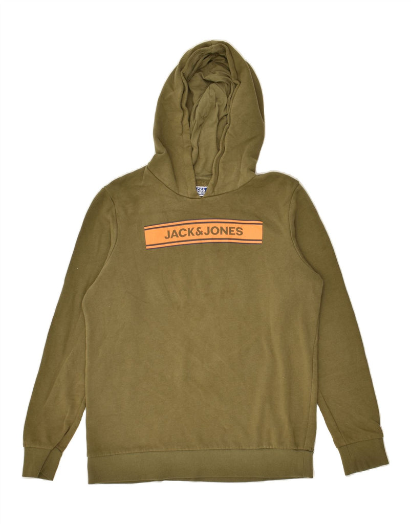 JACK & JONES Boys Graphic Hoodie Jumper 15-16 Years Khaki Cotton | Vintage Jack & Jones | Thrift | Second-Hand Jack & Jones | Used Clothing | Messina Hembry 