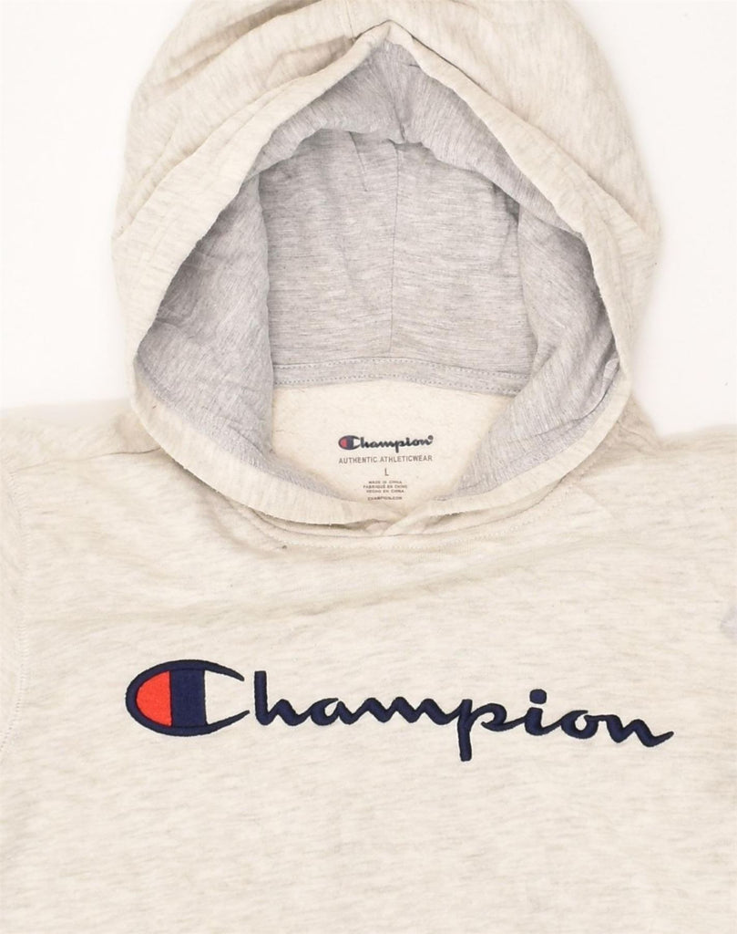 CHAMPION Womens Graphic Hoodie Jumper UK 14 Large Grey Cotton | Vintage Champion | Thrift | Second-Hand Champion | Used Clothing | Messina Hembry 