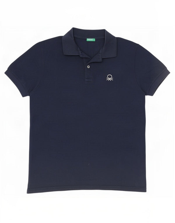 Benetton Boys Polo Shirt 13-14 Years 3XL Navy Blue Cotton