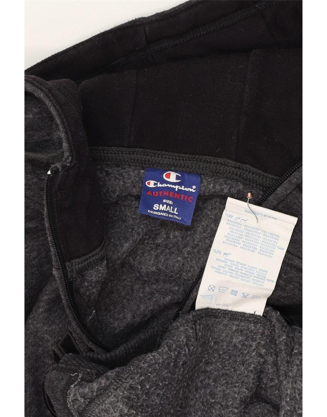 CHAMPION Mens Graphic Zip Hoodie Sweater Small Grey Flecked Cotton