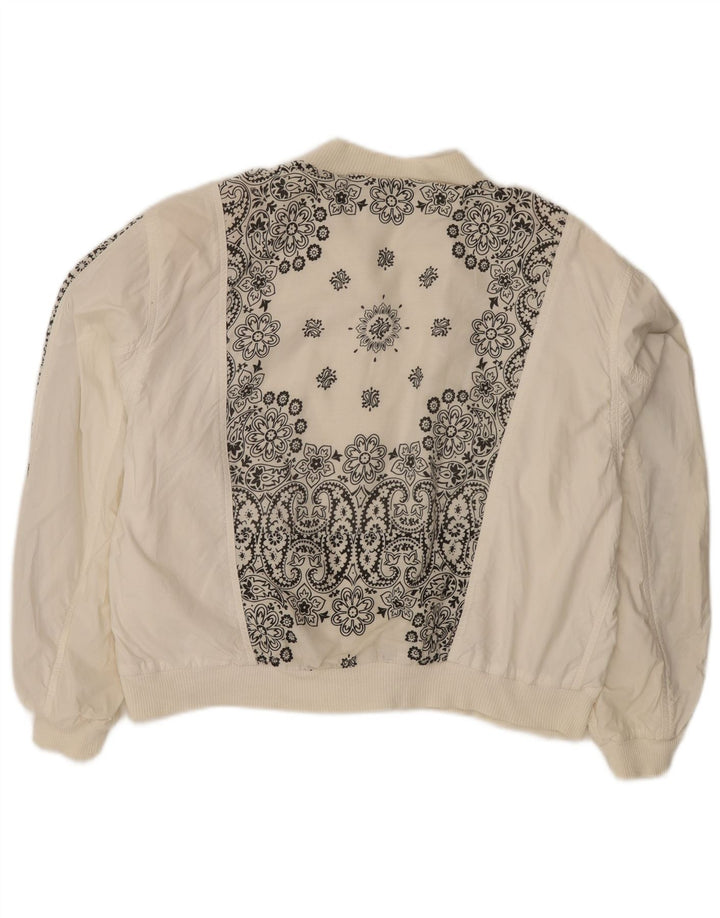 Lily Farouche Womens Graphic Oversized Bomber Jacket US 2 XS White Paisley