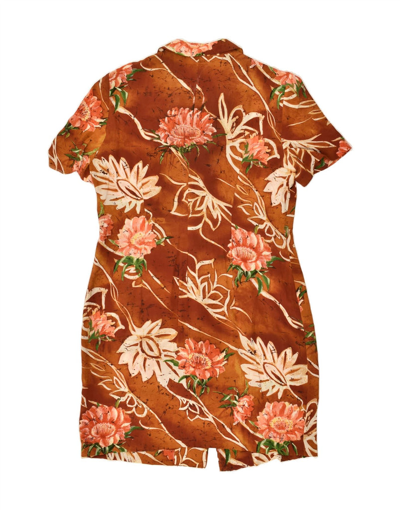 ESCADA Womens Short Sleeves Shirt Dress IT 42 Medium Brown Floral Silk | Vintage Escada | Thrift | Second-Hand Escada | Used Clothing | Messina Hembry 