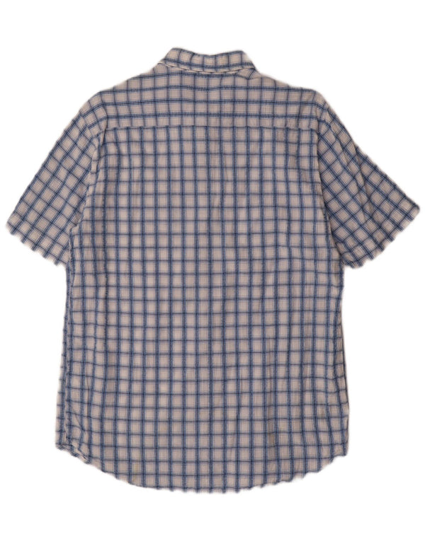 DIADORA Mens Short Sleeve Shirt Medium Blue Check Cotton