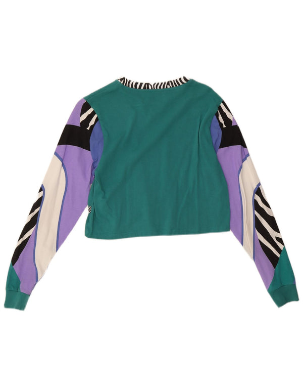 Vans Womens Crop Top Long Sleeve UK 10 Small Green Animal Print Cotton