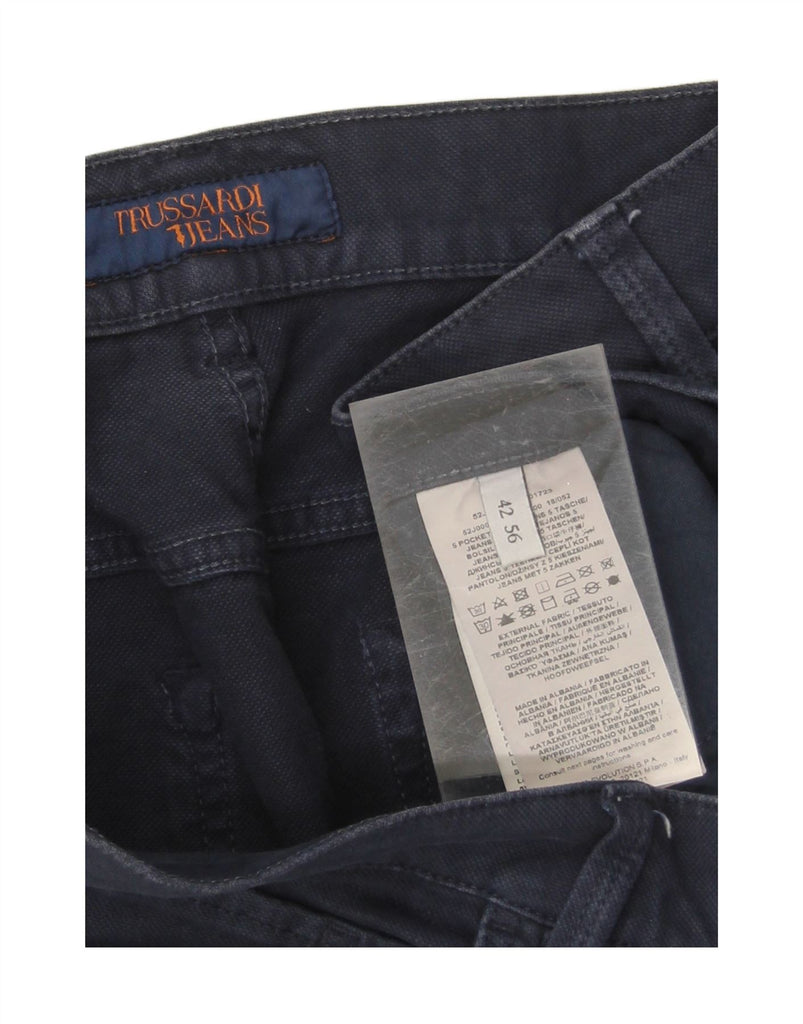 TRUSSARDI Mens Straight Casual Trousers W42 L29 Navy Blue Cotton Vintage Trussardi and Second-Hand Trussardi from Messina Hembry 