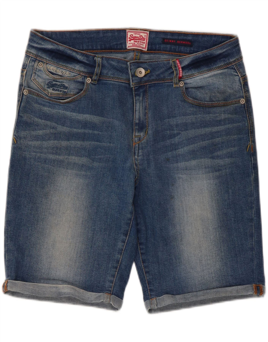 Superdry Womens Bermuda Skinny Denim Shorts W32 Medium Blue Cotton