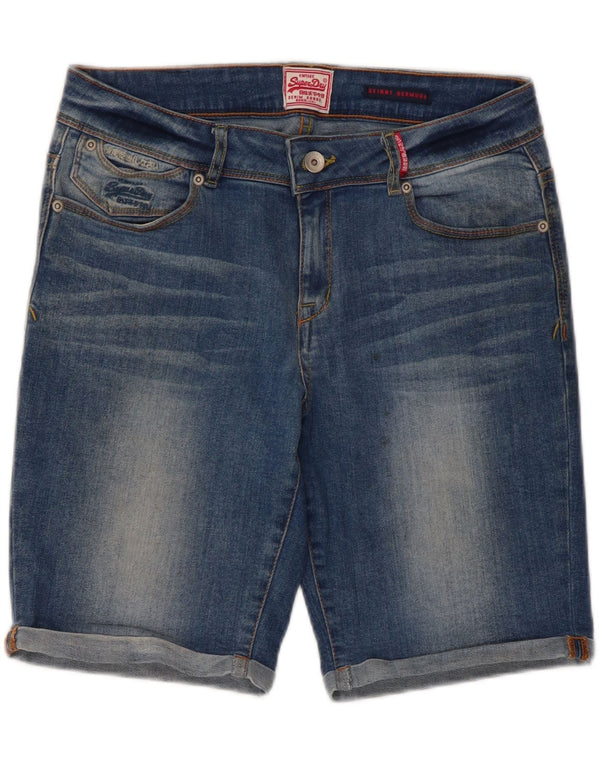 Superdry Womens Bermuda Skinny Denim Shorts W32 Medium Blue Cotton