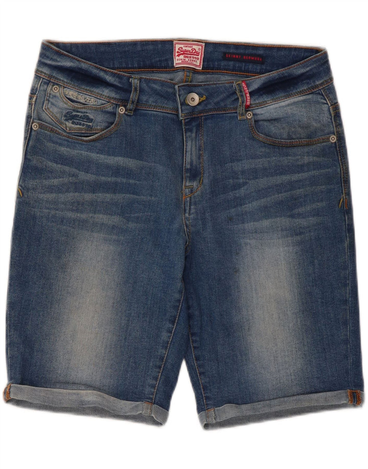 Superdry Womens Bermuda Skinny Denim Shorts W32 Medium Blue Cotton