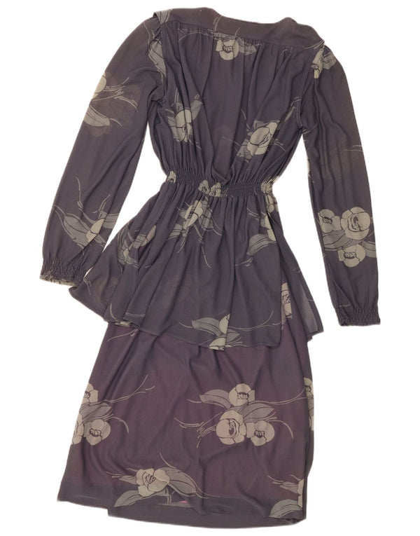 Vintage Womens Long Sleeve Maxi Dress EU 40 Medium Purple Floral