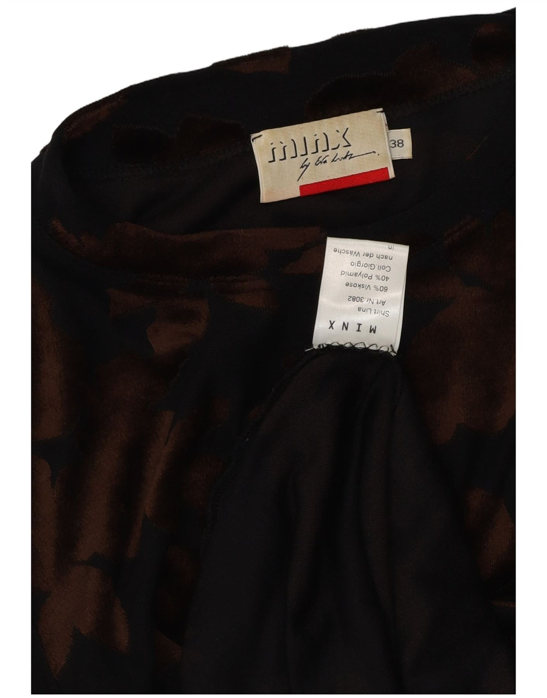 MINX BY EVA LUTZ Womens Velour Top Long Sleeve EU 38 Medium Black Floral