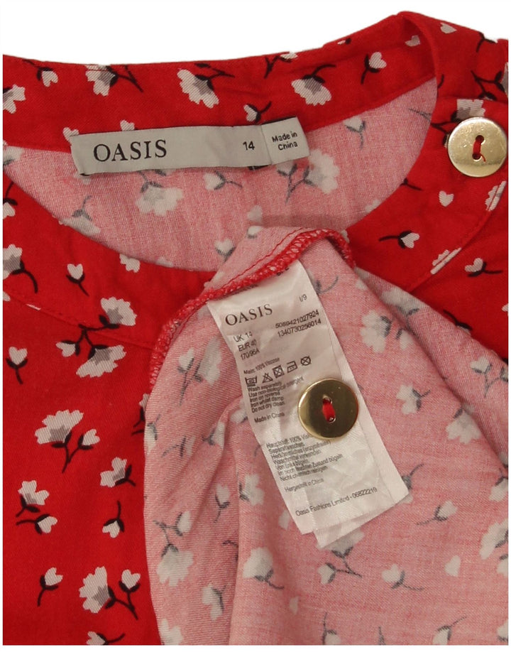 Oasis Womens A-Line Dress UK 14 Medium Red Floral Viscose