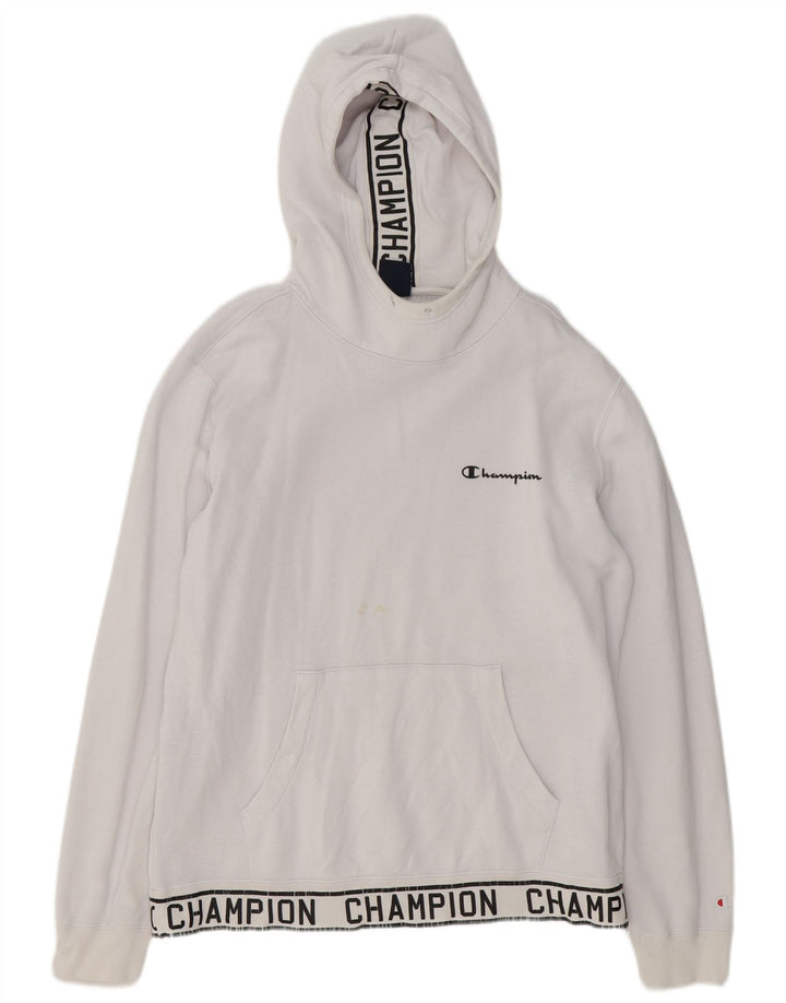 Champion Mens Graphic Hoodie Jumper Large White Cotton