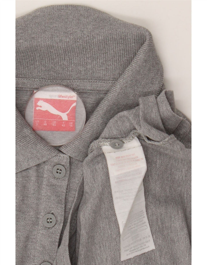 Puma Womens Polo Shirt UK 14 Medium Grey Cotton