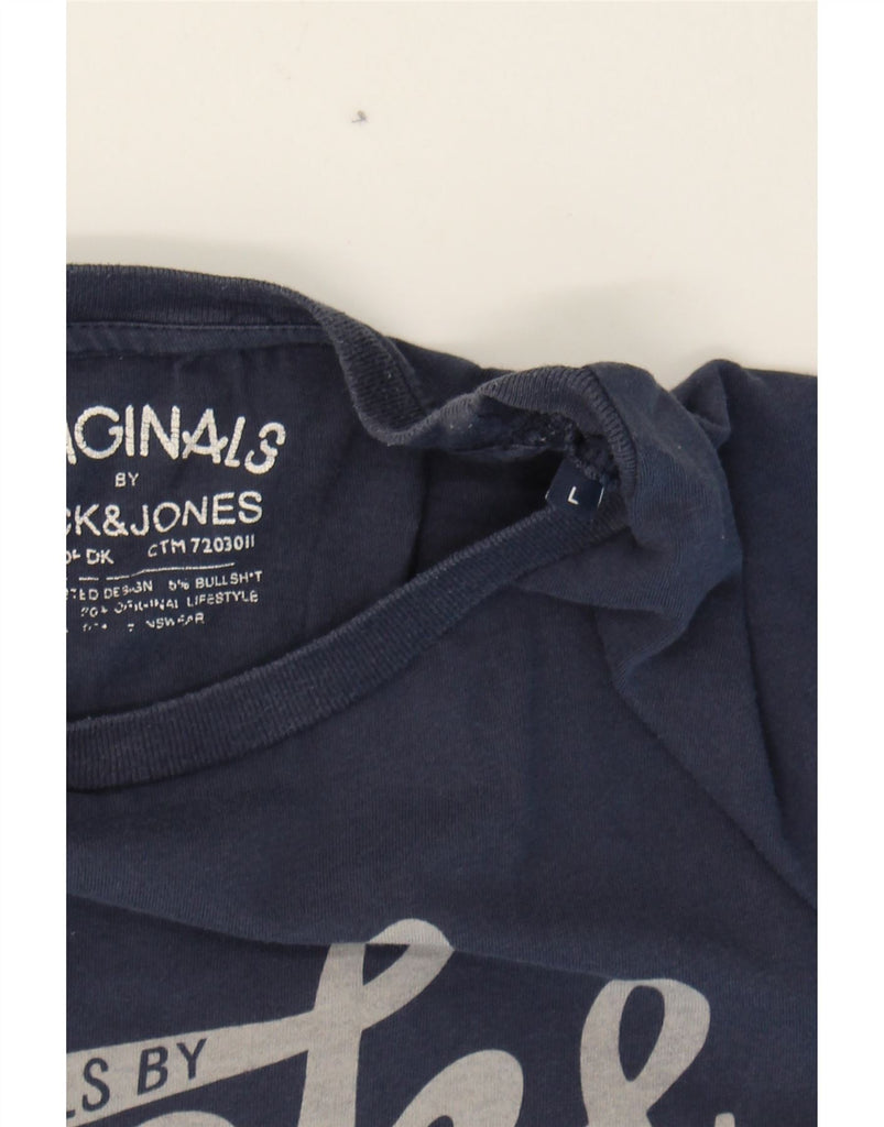 JACK & JONES Mens Graphic T-Shirt Top Large Navy Blue Cotton Vintage Jack & Jones and Second-Hand Jack & Jones from Messina Hembry 