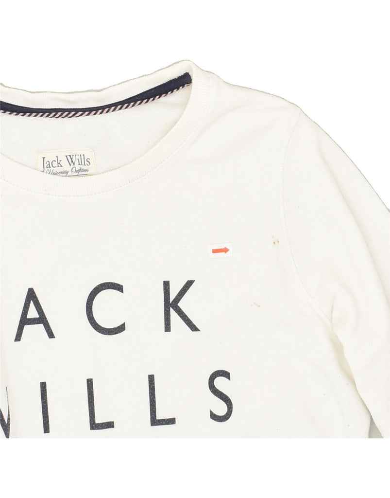 JACK WILLS Womens Graphic Sweatshirt Jumper UK 14 Large White Cotton | Vintage Jack Wills | Thrift | Second-Hand Jack Wills | Used Clothing | Messina Hembry 