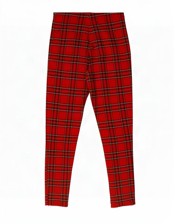 Zara Womens Skinny Cropped Trousers Medium W28 L27 Red Plaid Viscose