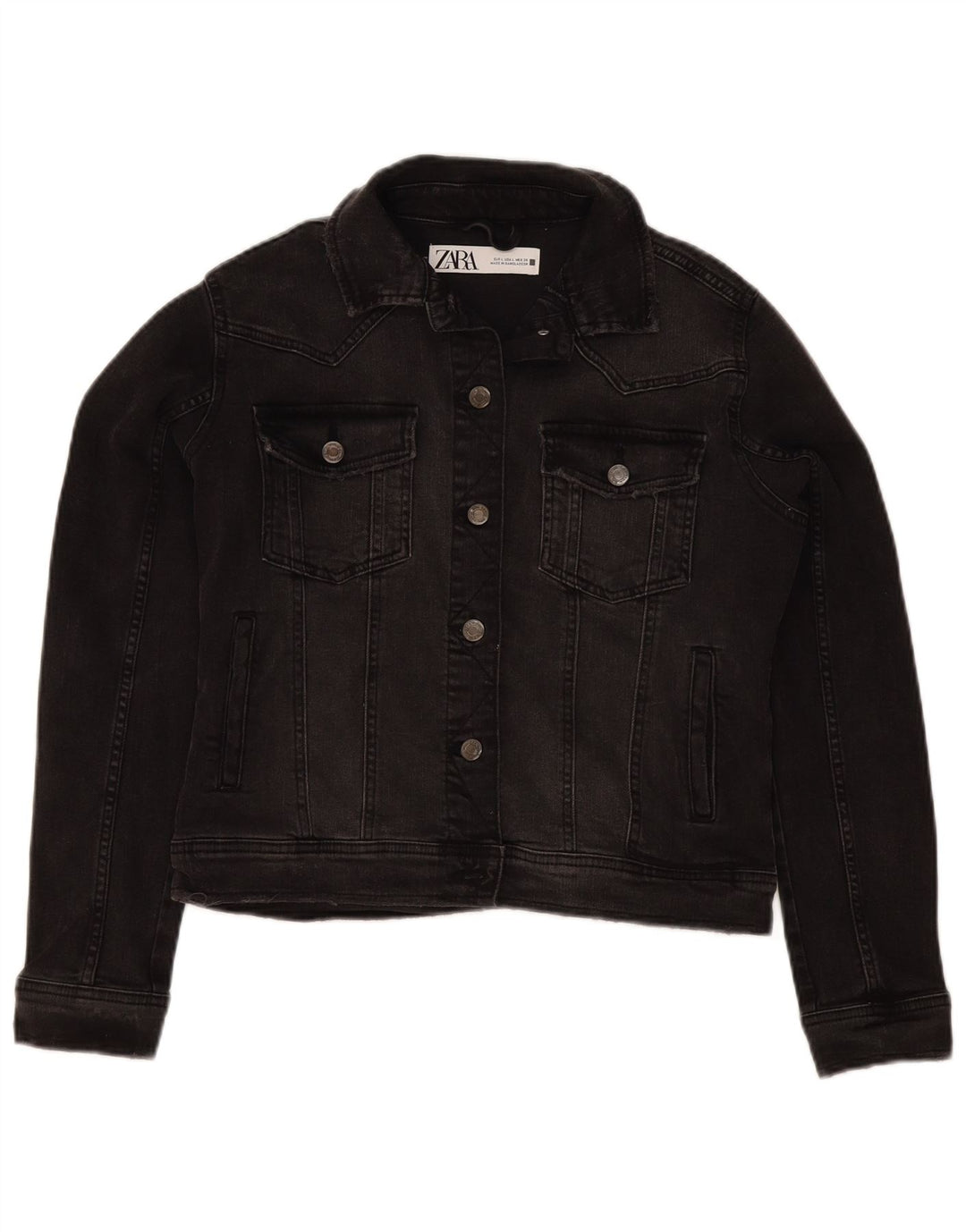 Zara Womens Crop Denim Jacket UK 16 Large Black Cotton
