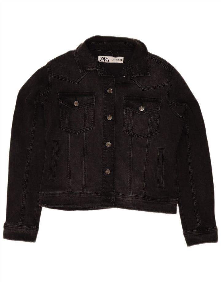 Zara Womens Crop Denim Jacket UK 16 Large Black Cotton