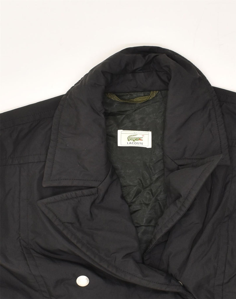 LACOSTE Womens Double Breasted Coat Size 42 Large Black Polyester | Vintage Lacoste | Thrift | Second-Hand Lacoste | Used Clothing | Messina Hembry 