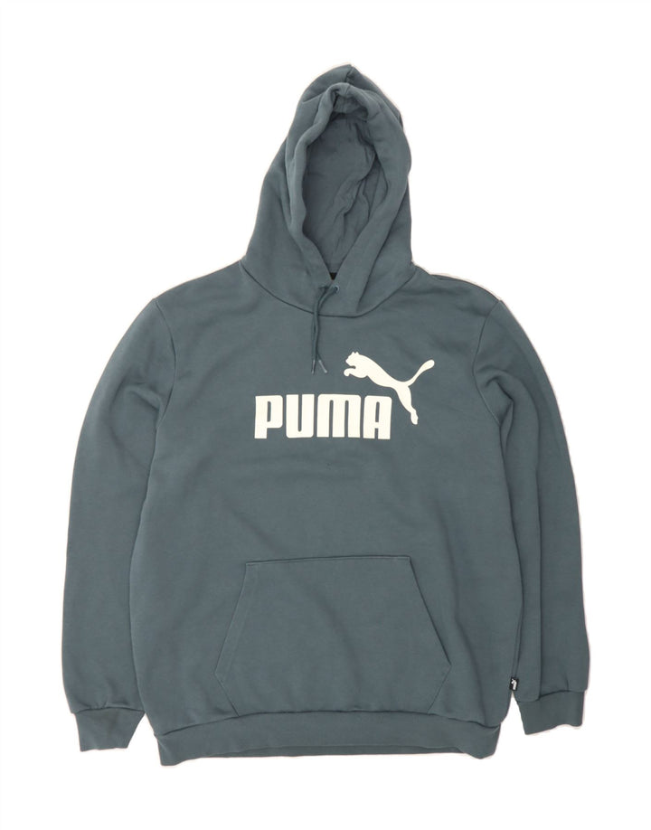 PUMA Mens Graphic Hoodie Jumper Large Blue Cotton Vintage Puma and Second-Hand Puma from Messina Hembry 
