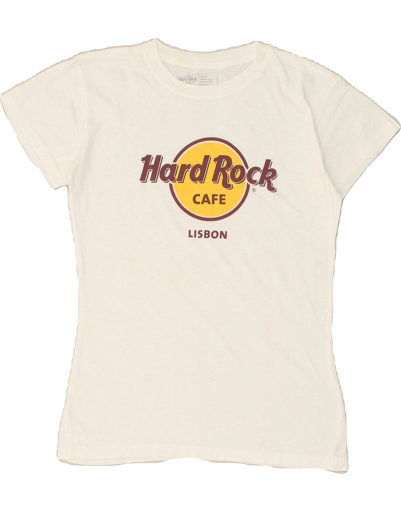 HARD ROCK CAFE Womens Lisbon Graphic T-Shirt Top UK 12 Medium White Cotton | Vintage Hard Rock Cafe | Thrift | Second-Hand Hard Rock Cafe | Used Clothing | Messina Hembry 