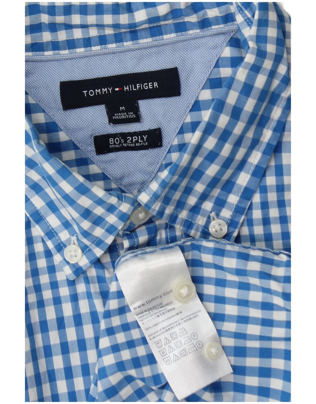 TOMMY HILFIGER Mens Shirt Medium Blue Gingham Cotton
