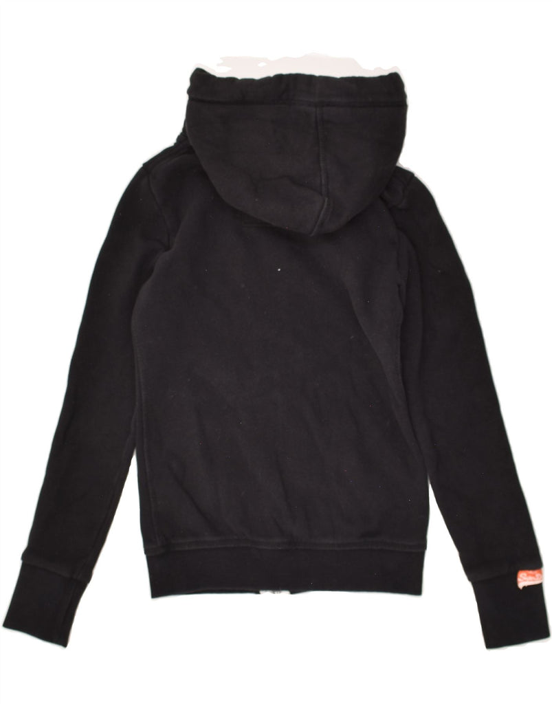 SUPERDRY Womens Zip Hoodie Sweater UK 2 2XS Black Cotton | Vintage Superdry | Thrift | Second-Hand Superdry | Used Clothing | Messina Hembry 