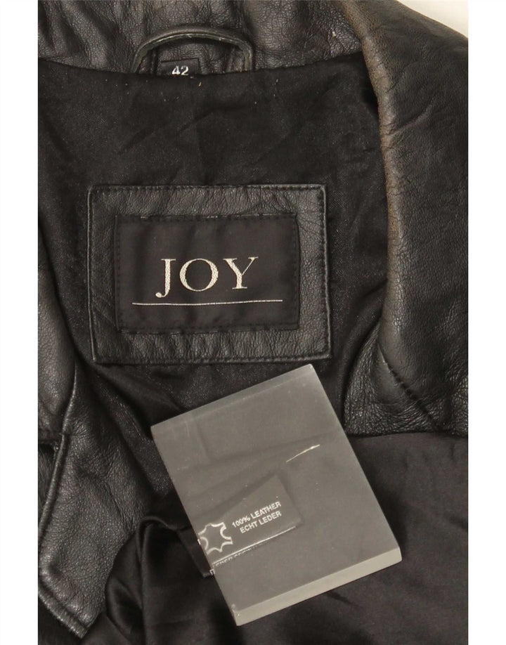 Joy Womens 2 Button Leather Blazer Jacket EU 42 Large Black