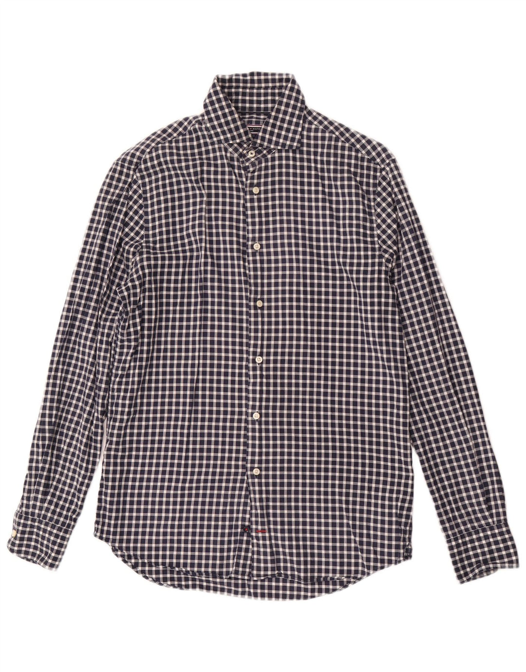 Tommy Hilfiger Mens Fitted Shirt Size 38 15 Medium Navy Blue Gingham Cotton