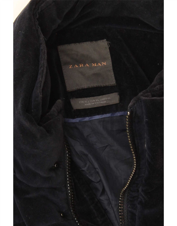Zara Mens Padded Jacket UK 42 XL Navy Blue Cotton