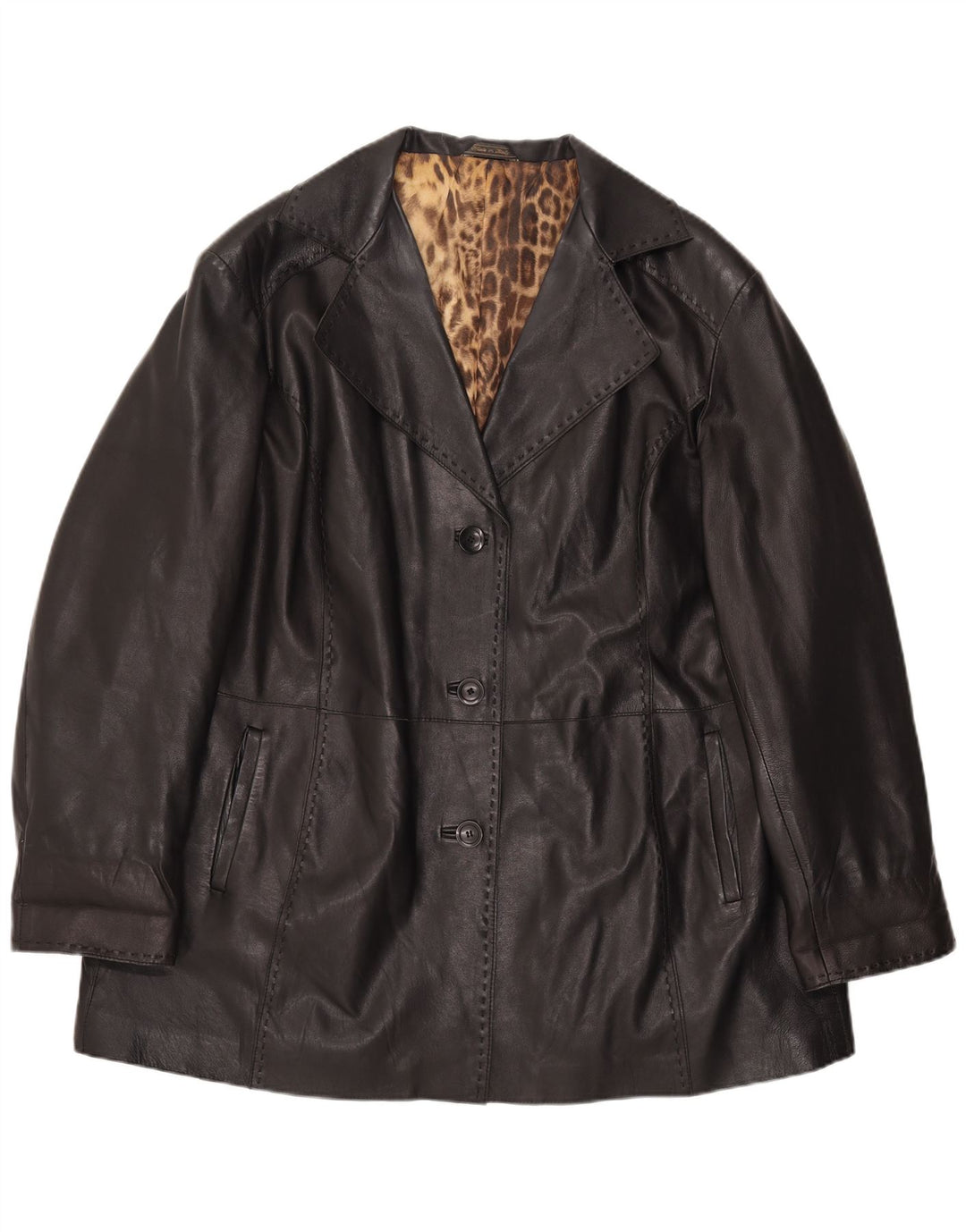 Vintage Womens Leather Coat UK 16 Large Black Leather
