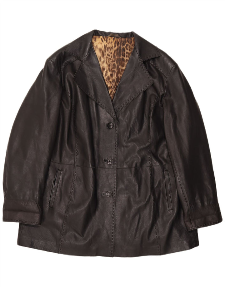 Vintage Womens Leather Coat UK 16 Large Black Leather
