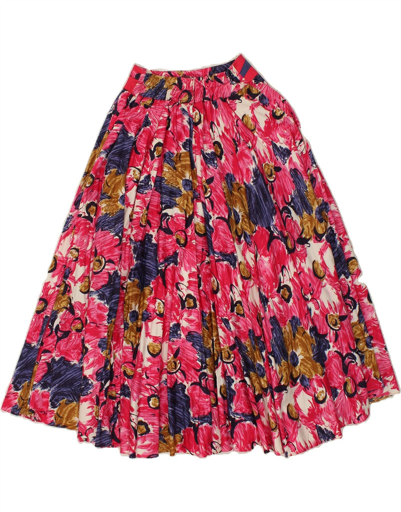 VINTAGE Womens Pleated Skirt W26 Small Pink Floral Vintage Vintage and Second-Hand Vintage from Messina Hembry 