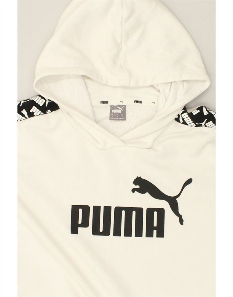 PUMA Womens Oversized Graphic Hoodie Jumper UK 10 Small White Cotton | Vintage Puma | Thrift | Second-Hand Puma | Used Clothing | Messina Hembry 