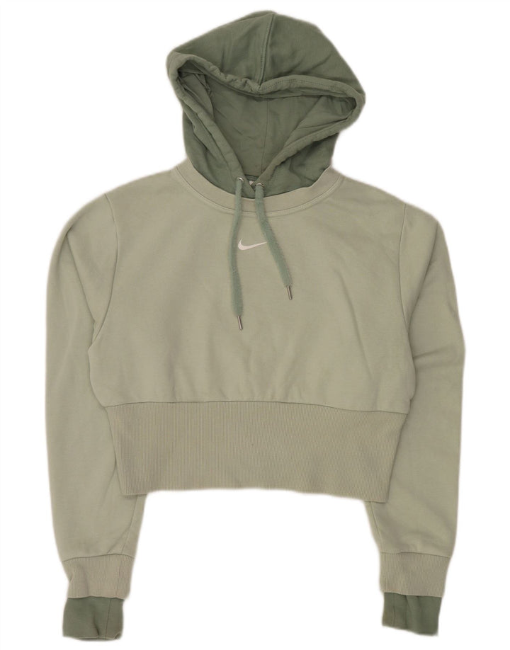 Nike Womens Crop Hoodie Jumper UK 10 Small Green Colourblock Cotton